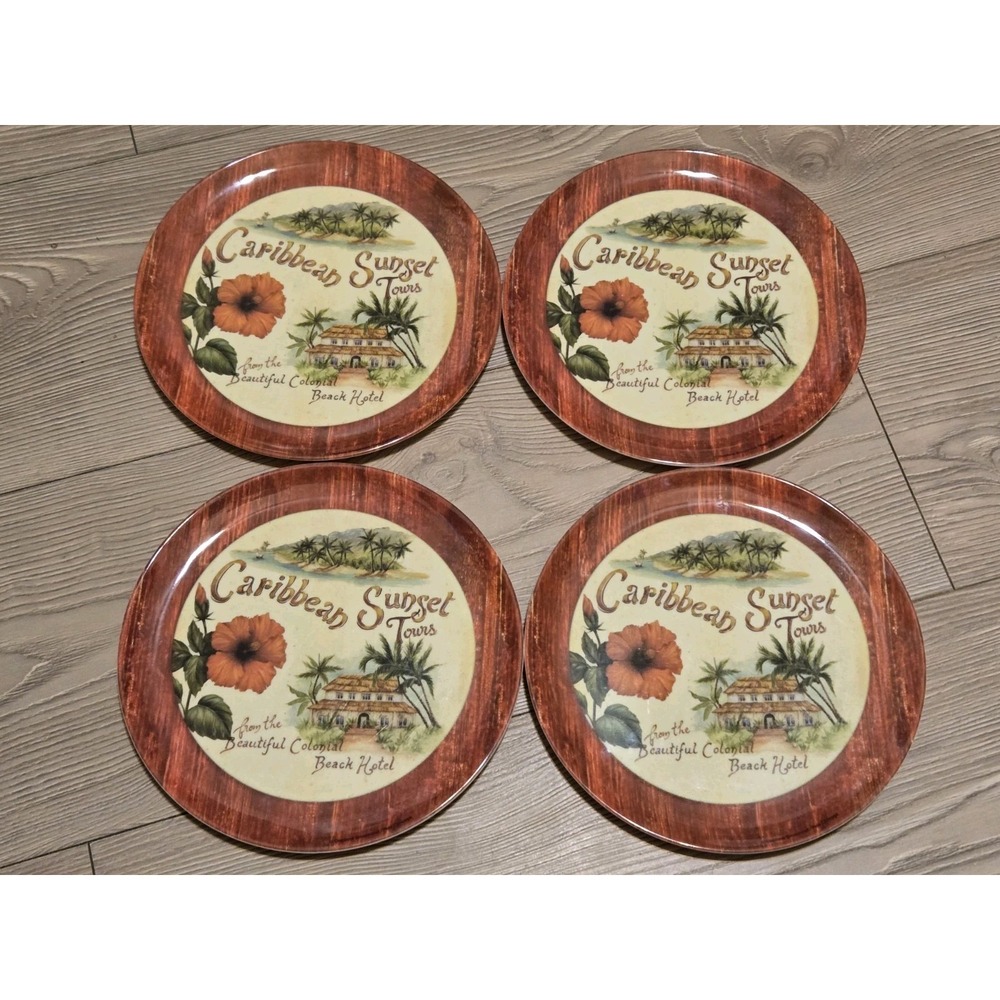 Precidio Melamine 8" Plates Set Of 4 Caribbean Sunset Tours Colonial Beach Hotel